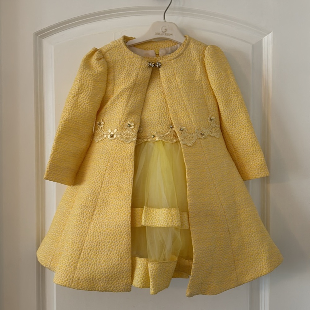 Gold Kids Formal Yellow Tulle Dress, 1-2 Yrs